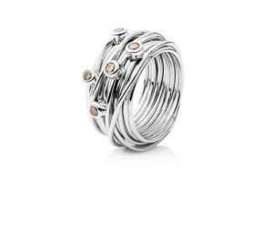 14 krt witgouden fantasie ring, champagekleurige briljanten